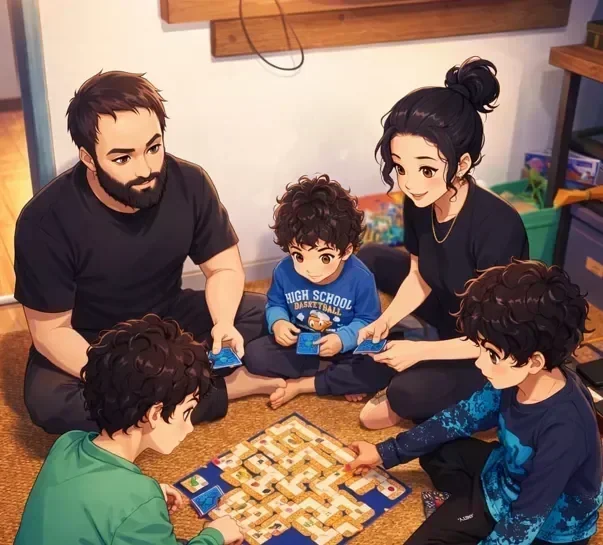 ילדים והורה יוצרים יחד פעילויות פסח בצבעים פסטליים רכים