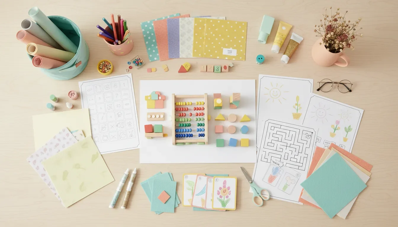 סביבת עבודה מאורגנת עם חומרי פעילות צבעוניים