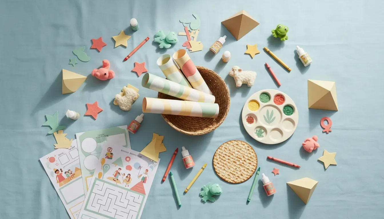 ערכות פעילות לפסח - חומרים חינוכיים צבעוניים על שולחן