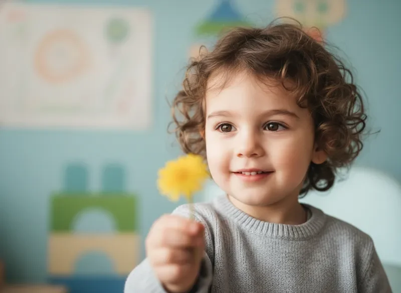 ילד מחזיק יצירה גמורה של קערת סדר צבעונית